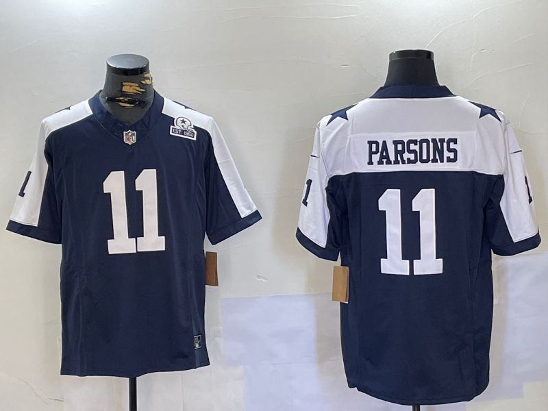 Men Dallas Cowboys 11 Parsons Blue 2024 Nike Three generations Vapor Limited NFL Jersey style 3